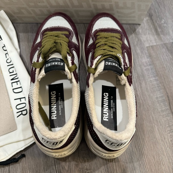 Golden Goose Running Sole Net Upper Shiny Suede Star Red Wine Silver Sneakers - Picture 6 of 16